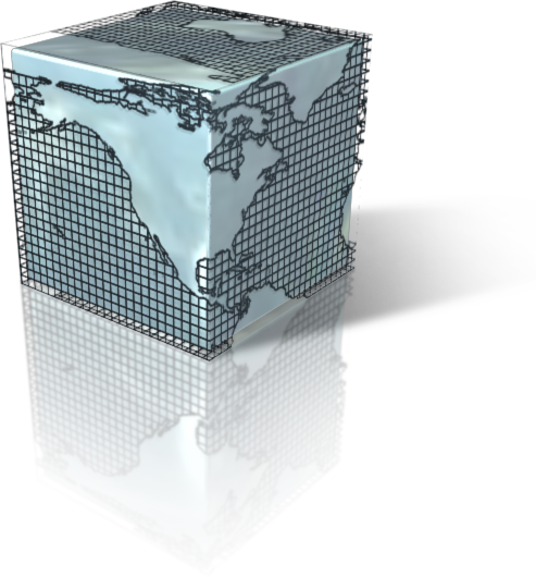 Cube wrapped in a world map grid